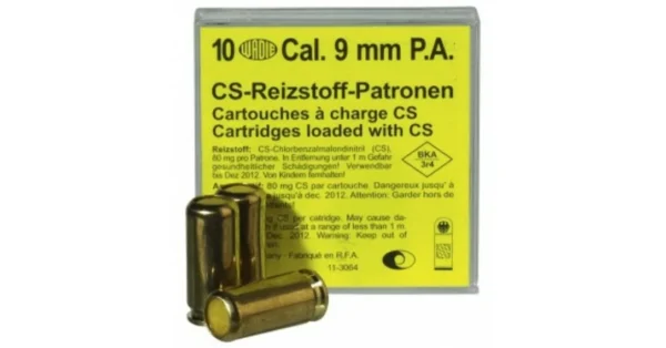 Boîte de 10 cartouches 9 mm gaz lacrymogène cs – Munitions & Cartouches/Munitions à Blanc – securicount