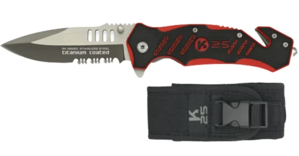Couteau pliant K25 G10 rouge et noir lame 8.8 cm –