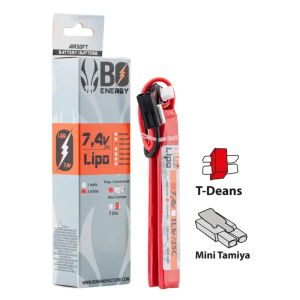 2 sticks batterie Lipo 2S 7.4V 1200mAh 25C t dean