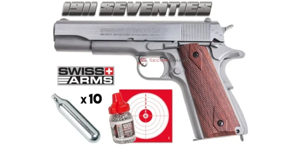 Pack SA 1911 Seventies Stanless Blowback Full Métal 4.5mm – Tir de loisir/Pistolet à plomb – securicount