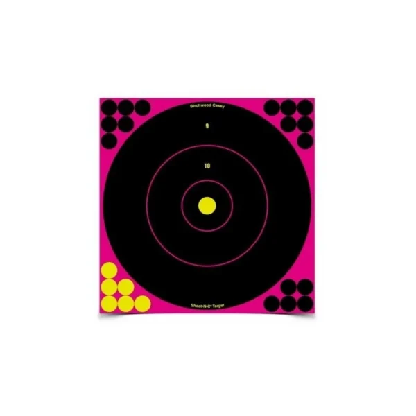 5 CIBLES AUTOCOLLANTES AVEC IMPACT FLUO ROSE BIRCHWOOD CASEY REF BA34027 | WesternGuns