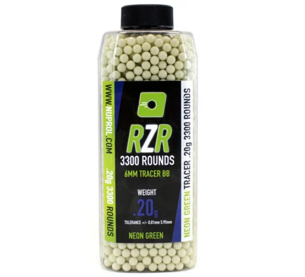 Billes Airsoft 6mm RZR 0.20g bouteilles 3300 bbs TRACER vertes
