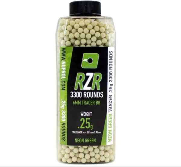 Billes Airsoft 6mm RZR 0.25g bouteilles 3300 bbs TRACER vertes