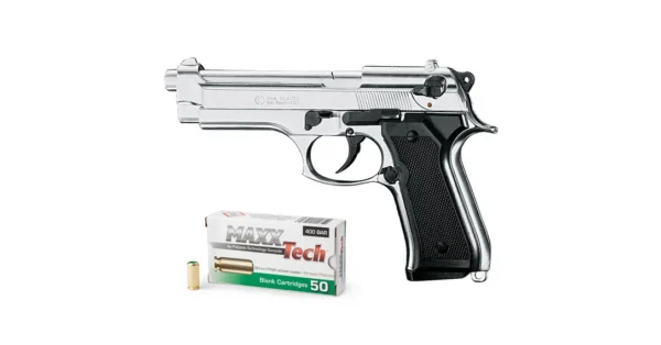 “Beretta 92 F” Chromé cal 9mm + cartouches à blanc – Armes de défense/Pistolet et Revolvers à blanc – securicount