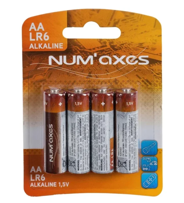 Blister 4 piles AA LR06 alcalines 1,5 V Num’Axes – Tout-Chasse.fr