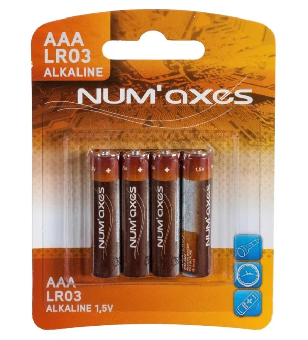 Blister 4 piles AAA LR03 alcalines 1,5 V Num’Axes – Tout-Chasse.fr