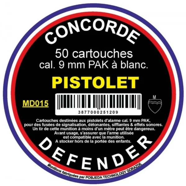 BOITE DE 50 CARTOUCHES PISTOLET A BLANC 380 CONCORDE DEFENDER REF EARMD015 | WesternGuns