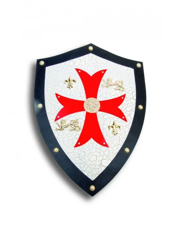 Bouclier templier en acier – Croix rouge et or