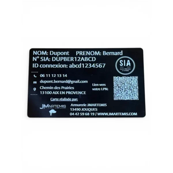 Carte SIA personnalisée pour chasseurs et tireurs sportif