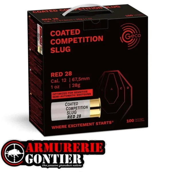 Cartouche Balle GECO Coated Compétition Slug 28 gr cal.12/67,5 www.armureriegontier.fr