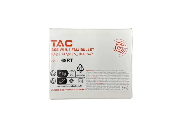 CARTOUCHE GECO .308WIN 9.5G 147GR FMJ TAC X20