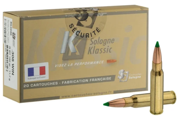 Cartouches à percussion centrale Sologne .308 Win Subsonique – .308 Win HPBT Subsonique 168 gr / 11 g