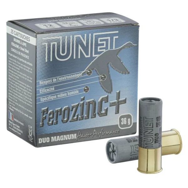 Cartouches de chasse Hautes Performances Tunet Ferozinc+ Duo-Magnum 12/76 36g Acier numéro 1/3 – Tunet 12/76 Acier HP 36g n°1