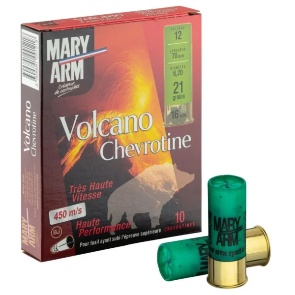 Cartouches Mary Arm chevrotine Volcano Haute vitesse – Cal. 12/70 – Volcano 21 grains