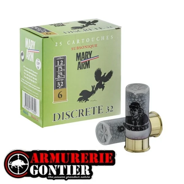 Cartouches MARY ARM DISCRETE 12/67 bourre GRASSE 32g sur notre armurerie en ligne www.armureriegontier.fr