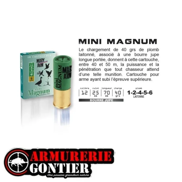 Cartouches MARY ARM MINI MAGNUM 12/70/40 bourre jupe sur notre armurerie en ligne