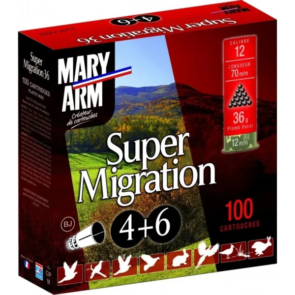 Cartouches Mary Arm Super Migration 36g Duo – Cal. 12/70 – Tout-Chasse.fr
