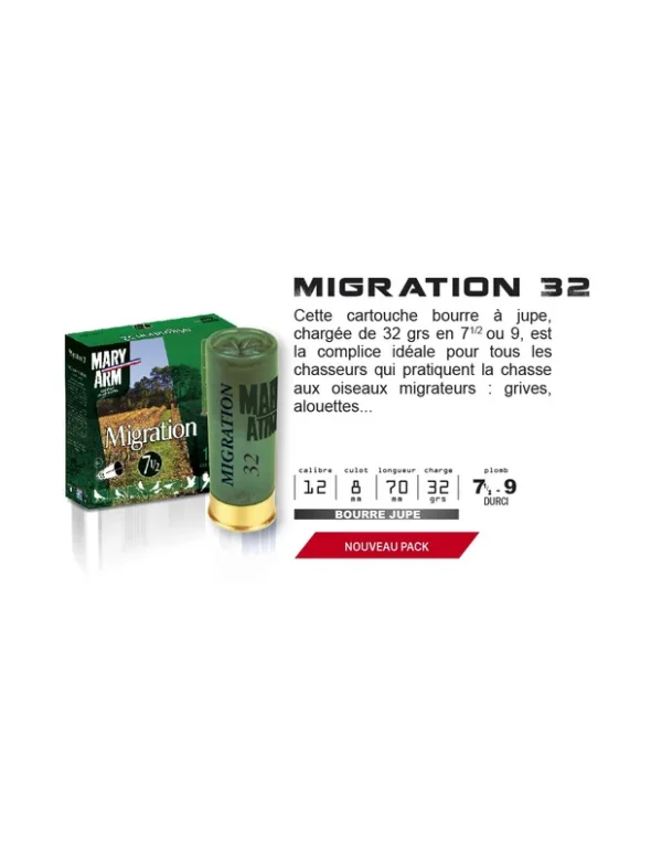 Cartouches Migration 32 Cal.12/70 32grs – MARY ARM