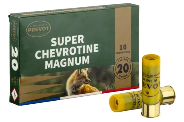 Cartouches Prevot chevrotines – Cal. 20/76 – Cart. PREVOT 20/76 chevrotine 21 grains (6.2 mm) bte de 10