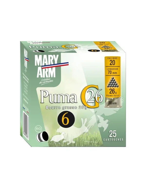 Cartouches Puma 26 Cal.20/70 26grs Bourre Grasse Plomb N°7.5 – MARY ARM