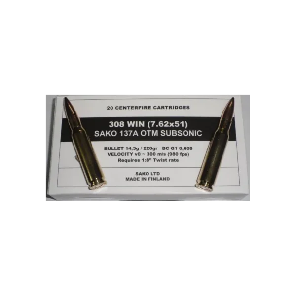 Cartouches Sako Militaire .308 Win / 7.62×51 Subsonic 175gr 140AW OTM – Boîte de 20 | Munition Catégorie C