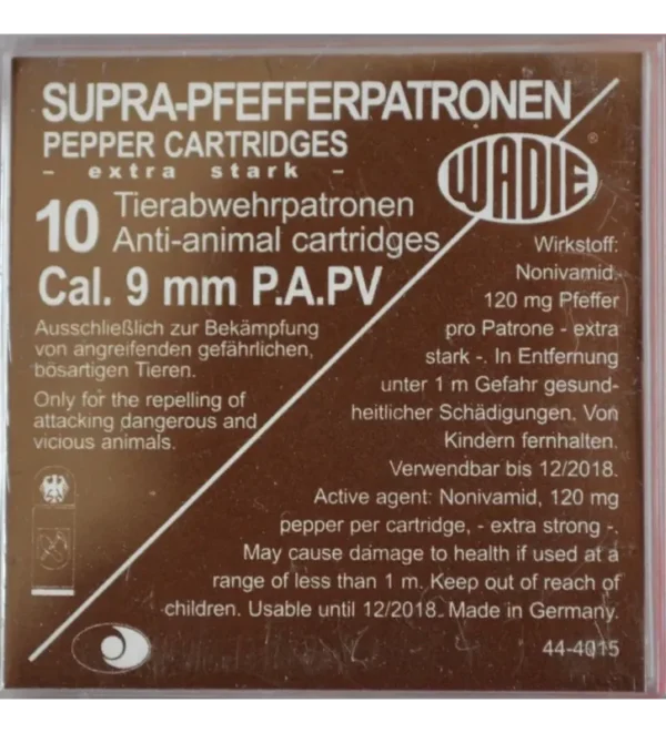 Cartouches Supra Pepper Gaz PA PV – Cal. 9 mm x10 – Tout-Chasse.fr