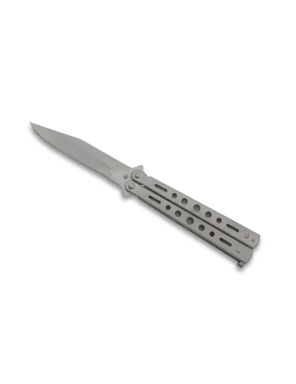 *COUTEAU PAPILLON GRIS EN ACIER SOUMIS A REGLEMENTATION POUR LA REVENTE