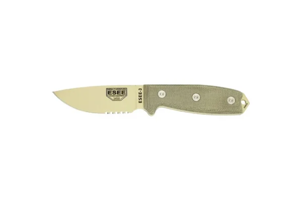 Couteaux fixes ESEE-3 – Désert – Lame Mixte – Pommeau modifié ESEE