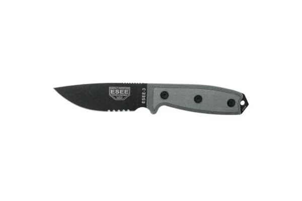 Couteaux fixes ESEE-3 – Noir – Lame Mixte – Pommeau modifié ESEE