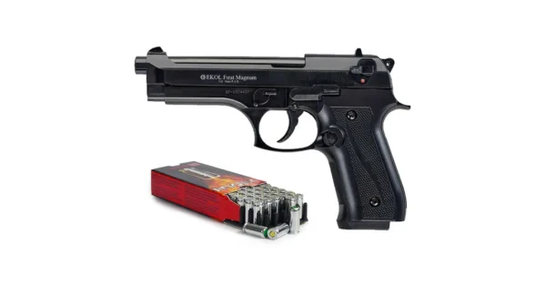 Pack Pistolet de défense EKOL modèle Beretta 92 F noir calibre 9mm – Armes de défense/Pistolet et Revolvers à blanc – securicount