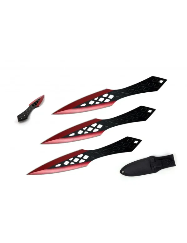 *ENSEMBLE 3 KUNAIS LAME ROUGE LAME 10CM SOUMIS A REGLEMENTATION POUR LA REVENTE
