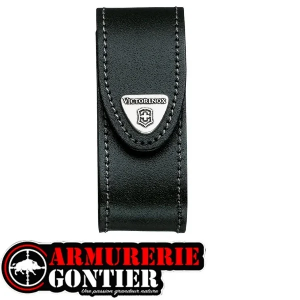 Étui-ceinture en cuir noir Victorinox www.armureriegontier.fr