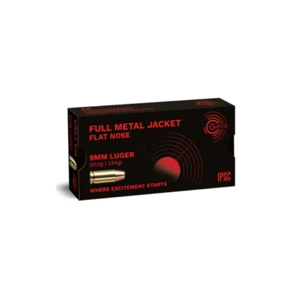 GECO 9mm Luger 154gr FMJ Flat Nose x50 – Munitions sportives | Catégorie B