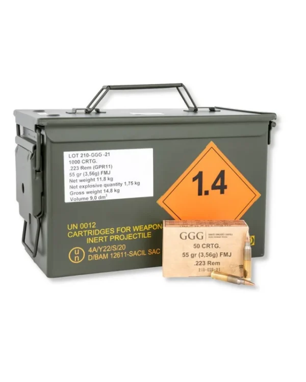 GGG caisse de 1000 cartouches FMJ 55 gr cal.223 Rem