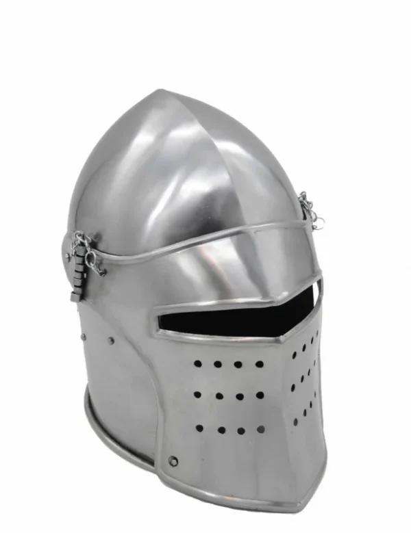 Heaume médiéval à visière relevable – Acier poli