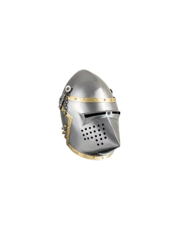Heaume Pigface Bascinet – Acier poli et laiton