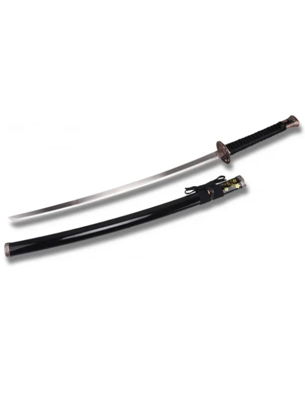 Katana Noir Floral – Sabre Japonais Élégant avec Garde Cuivrée Sculptée