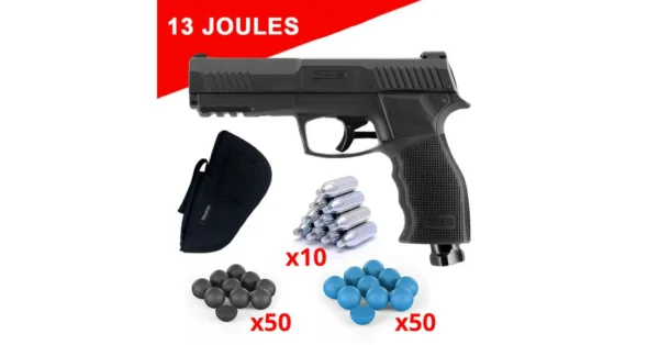 Kit pistolet de défense TP50 Gen2 T4E CO2 cal. 50 13 joules + Holster avec porte chargeur