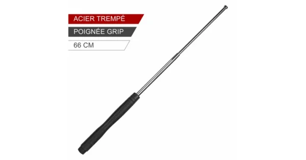 Matraque / Bâton télescopique acier trempé Chrome ESP 66 cm