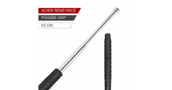 Matraque / Bâton télescopique Nickel acier renforcé ESP 53 cm et étui ceinture PVC