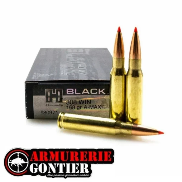 Munitions HORNADY 308 WIN 168GR A-MAX BLACKsur www.ArmurerieGontier.fr