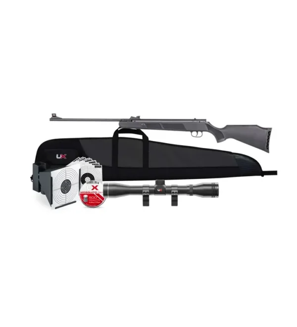 Pack carabine à plombs UX R-Force One 4,5 mm 19,9 J + Lunette 4×32 + Plombs – Cibles – Fourreau