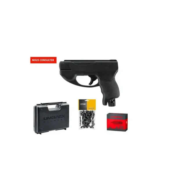 Pack pistolet de défense T4E TP50 Compact Gen2 – Cal. 50 – 7,5 J + Billes + 10 capsules CO2 + Mallette