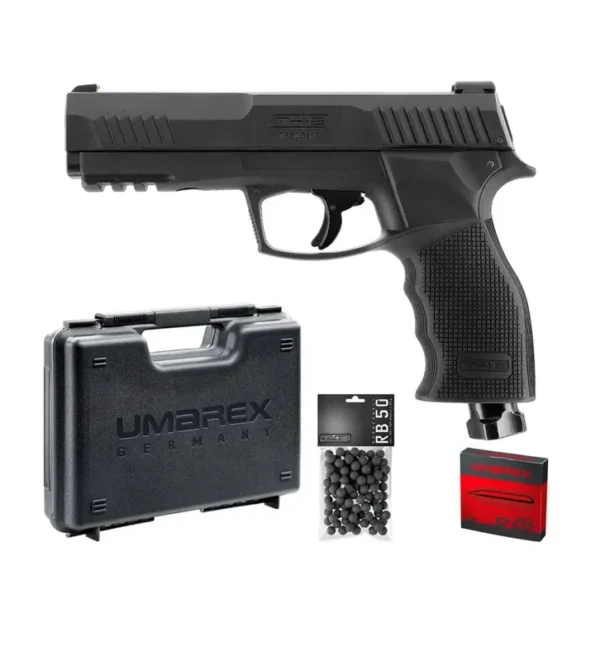 Pack pistolet de défense T4E TP50 Gen2 – Cal. 50 – 7,5 J + Billes + 5 capsules CO2 + Mallette