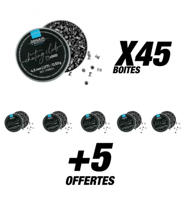 Pack Plombs Plats Shooting Club Powair – Cal. 4,5 mm x25000 (50 Boites) – Tout-Chasse.fr