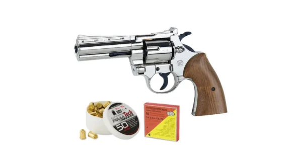 Revolver de défense Python Chromé crosse bois cal. 9 mm + munitions – Armes de défense/Pistolet et Revolvers à blanc – securicount