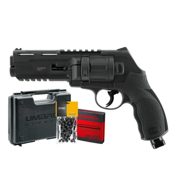 Pack revolver de défense T4E TR50L Gen2 – Cal. 50 – 13 J avec laser + Billes + 5 capsules CO2 + Mallette