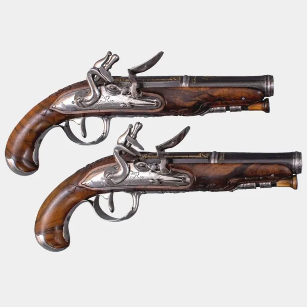 PAIRE DE PISTOLETS D’OFFICIER A SILEX FRANÇAIS