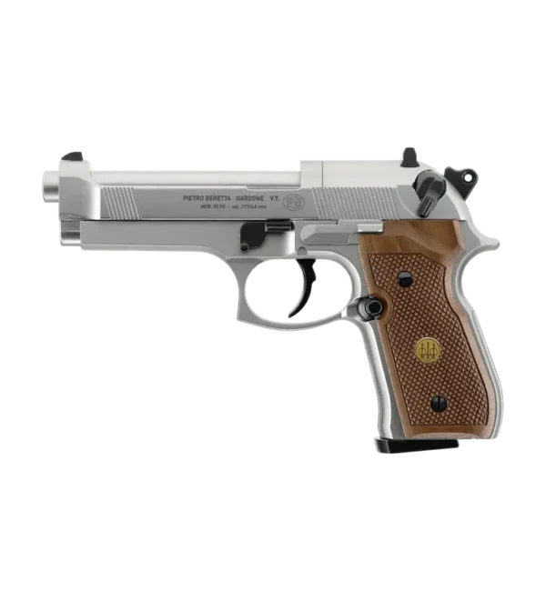 Pistolet à plombs Beretta M92 FS CO2 – Cal. 4,5 mm – Nickelé/Bois