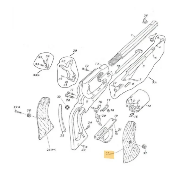 PLAQUETTE DE POIGNEE DROITE PEDERSOLI PATTERN 800REM22 | WesternGuns